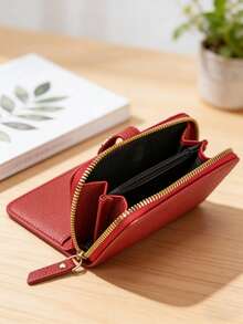 Women's Multi-Functional Zipper Wallet, Retro Style Purse, Large Capacity Women's Wallet With Multiple Card Slots, Zipper Coin Pouch, Mini Clutch, Textured Minimalist Unisex Wallet, Versatile Daily Use - Burgundy - View 6
