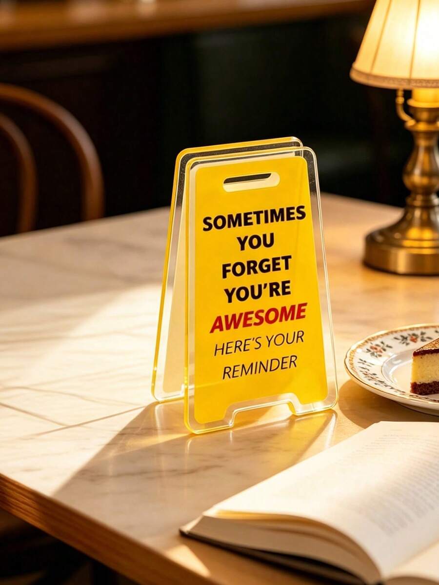 2pcs Acrylic Motivational Desk Sign "You're Awesome Sometimes, This Is Your Reminder" With Yellow Background And Positive Affirmation, Desktop Decor For Home, Office, Bedroom, Gift - View 1