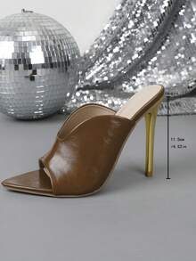 Fashionable High Heel Pointed Toe Slip-On Sandals, Spring/Summer - Khaki - View 3