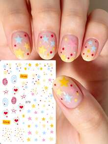 FULL BEAUTY 2pcs/Set Korean Style Mini Dotted Star Stickers, Cute Heart Fingerprint Design Nail Art Decals, Summer Nail Decorations - Multicolor - View 4