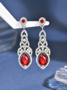 1 Pair Elegant Rhinestone Water Drop Bridal Wedding Earrings - Red - View 2