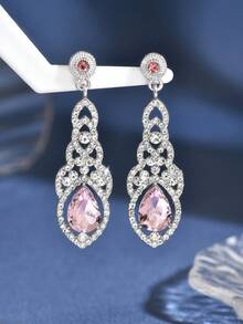 1 par de elegantes pendientes de boda con cristales de gota de agua - Rosa Pálido - Ver 2