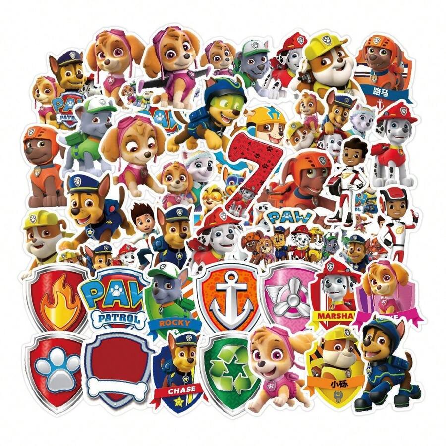 Paw Patrol 1套/100張可愛主題貼紙,卡通狗狗巡邏隊自黏貼紙,適用於水瓶、桌面、筆記本電腦、筆記本、行李箱、日記本、剪貼簿、桌面裝飾、DIY專案,無殘膠貼紙,派對用品 - 彩色 - 查看 1