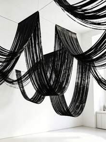 1pc 450cm Black Plastic Bead Curtain, Gold Petal Tassel Decor For Party Background, Birthday Party Supplies, Petal Tassel Backdrop, Wedding Wreath Decor, Gold Party Supplies, Party Decoration, Graduation Ceremony Decor, Indoor Decoration, Wedding Dress Background, Hawaiian Style Decor, Graduation Ceremony Decoration - Black - View 4