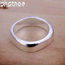 Nhẫn vuông trơn mạ bạc 925 cho nữ và nam, nhẫn cưới, nhẫn dự tiệc, trang sức đơn giản, xinh xắn và quyến rũ. - Bạc - Xem 4