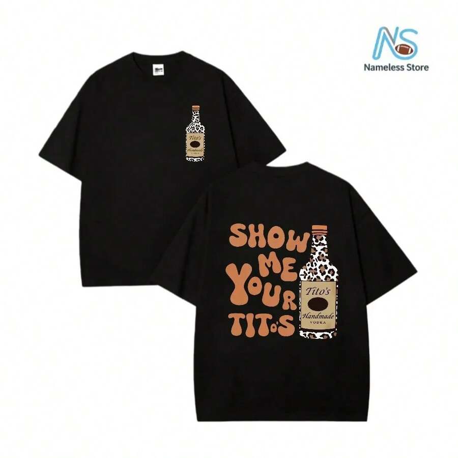 2026 Summer New Leopard Collection Print Elements, SHOW ME YOU TITOS Humorous Text Memes, Men's Washed Double-Sided Printed Vintage T-Shirt, Women's Machine Washable And Washable Old T-Shirt,Durable And Comfortable Fabric, Street Fashion Sense,Suitable For Daily Commuting Daily Casual T-Shirt - 黑色T卹 - 查看 1
