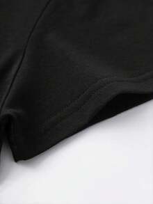Camiseta casual de talla grande, camiseta de manga corta con estampado floral para mujer, cuello redondo ligeramente elástico - Negro - Ver 5