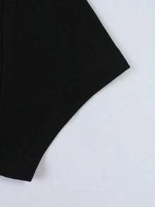 Camiseta casual de mujer de manga corta con cuello redondo de unicolor para verano - Negro - Ver 5