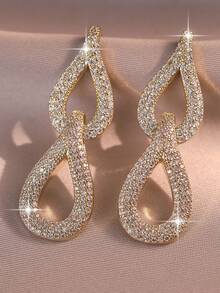 jealous young 1 đôi bông tai cưới dài hình biểu tượng vô cực Fantasy Fashion dành cho nữ, đính đá Cubic Zirconia AAA, trang sức kiểu dáng thả mảnh. - Vàng - Xem 1