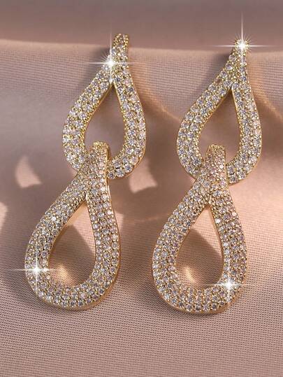 jealous young 1pair Fantasy Fashion Infinite Symbol CZ Women Long Wedding Earrings With AAA Cubic Zirconia Dangle Earrings Jewelry