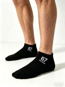 3/6/9/15 Đôi tất unisex màu đen trắng xám in số, kiểu dáng tối giản cơ bản, phù hợp cho mọi mùa. - Nhiều màu - Xem 3