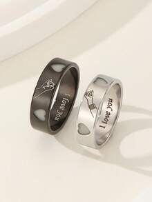 ATLVXJL 2件組發光情侶/友誼/家庭風夜光雙心手牽手交疊圖案不鏽鋼情侶戒指套組，休閒飾品戒指，適合日常配戴與節日送禮 - 彩色 - 查看 7