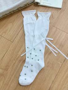 1/5 Pairs Sweet Ditsy Floral Bowknot Decor Knee High Socks, Spring/Summer New Arrival - Multicolor - View 12