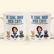 Uma Garota e Seus Gatos - Caneca Personalizada, Presente para Filha, Caneca com Retrato Personalizado de Animal de Estimação, Presente para o Dia das Mães, Caneca Personalizada com Foto de Cachorro ou Gato, Presente Único para Amantes de Animais de Estimação e Mães de Cachorros/Gatos, Caneca de Café Personalizada com Cachorro Gato, Caneca de Mãe de Cachorro, Presente para Amante de Animais de Estimação, Caneca de Fotos Personalizadas de 11oz, Nomes, Texto, Adequada para Beber em Todas as Estações, Presentes para Namorado, Namorada, Melhor Amigo. - Caneca para animais de estimação com nome em C - Visão 10