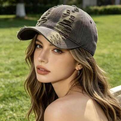 Vintage Washed Denim Soft-Top Baseball Cap For Women, Stylish, Casual, Versatile, High-Quality And Peaked Cap,Beach,Travel