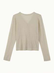 Áo khoác cardigan dệt kim mỏng nhẹ chống nắng mùa hè, kiểu dáng thường ngày cho nữ, cổ chữ V, tay dài, cài nút, mỏng nhẹ, xuyên thấu, thích hợp cho việc đi lại hàng ngày. - Màu be - Xem 3