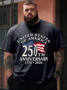 Big And Tall Mens Shirts 180G Cotton Short Sleeve Shirt 250th Anniversary Patriotic Theme Print Vintage Numbers And Design American Celebration Daily Casual Top GOHS - 灰色 - 查看 1