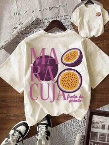 Camiseta casual versátil de mujer con cuello redondo y manga corta, con estampado de letras y frutas-Vintage Street Style Unisex Loose Cotton Short Sleeve Crew Neck T-Shirt - Albaricoque 2 - Ver 7