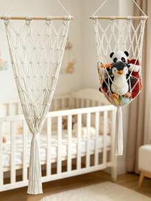 1 chiếc võng treo đựng thú nhồi bông dễ thương cho phòng trẻ em, làm bằng vải macrame, dùng để đựng đồ chơi nhồi bông. - trắng - Xem 3