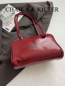 1pc CHAIKA & KILTER Women Solid Glossy PU Leather Shoulder Bag, Fashion Multi-Pocket Large Capacity Bowling Bag With Zipper Closure, Suitable Daily And Outdoor Use (Comes With Pendant), Fashionable Bow Purse Women, Street & Japanese Bag Women , Y2k - 粉色 - 查看 12