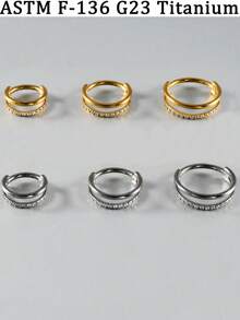1 pieza Pendiente de aro de septum, aro de cartílago, concha, hélice, labio o nariz de titanio sólido chapado en oro de 18k con pavé de circonita cúbica de diferentes tamaños y estilos, unisex para uso diario - oro titanio - Ver 9