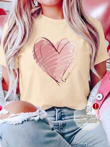 Free Shipping, Local Delivery In Mexico, Delivery In 4 Days. Women's Casual Short-Sleeved T-Shirt With A Round Neck And Pink Heart Print. - 杏 - 查看 5