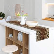Leopard Print Tablecloth, Brown Cheetah Decor Running Decoration, Western Kitchen Dining Table Decor, Farmhouse Style Tablerunner Suitable For Party, Home, Kitchen, Dining Room - Brown - View 9