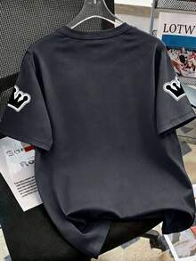 1 pieza Camiseta de manga corta con estampado gráfico artístico de ciudad, de corte holgado informal, estilo deportivo de cuello redondo para niños adolescentes, regalo perfecto de verano, adecuado para la escuela y uso al aire libre en primavera/verano - Gris Oscuro - Ver 2