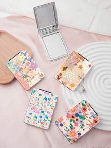 1pc Floral Countryside British Style Folding Vanity Mirror, Portable Ultra-Thin Convenient Hand Mirror, Durable PU Leather, Multi-Scenario, Suitable For All, Rectangular Folding Pocket Mirror, Delicate Floral & Butterfly Pattern Design, Foldable Structure, Wear-Resistant, Reliable, Shockproof, Easy To Carry, Double-Sided 180° Flip Cover, Multi-Functional - Multicolor - View 2