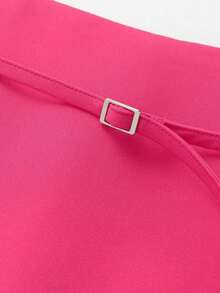 Falda pantalón negra de unicolor minimalista para uso casual, oficina y viajes, con hebilla y cinturón, para verano - Rosa Fucsia - Ver 3