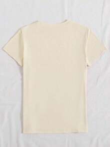 Women's Casual Short Sleeve Crew Neck Graphic T-Shirt With Floral Print, Eiffel Tower And Bicycle - Pure-Cotton - 杏色 - 查看 3