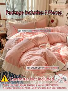 Light Pink Girl Style Black Trim White Ruffle Edge Simple Comfortable Soft Skin-Friendly Duvet Cover Set 3 Pieces (1*Duvet Cover + 2*Pillowcases, No Filling), Suitable For Bedroom Guest Room, Machine Washable, All Seasons - Baby Pink - View 4