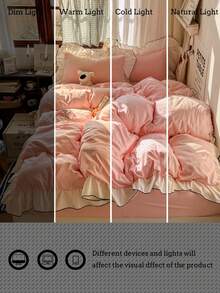 Light Pink Girl Style Black Trim White Ruffle Edge Simple Comfortable Soft Skin-Friendly Duvet Cover Set 3 Pieces (1*Duvet Cover + 2*Pillowcases, No Filling), Suitable For Bedroom Guest Room, Machine Washable, All Seasons - Baby Pink - View 5