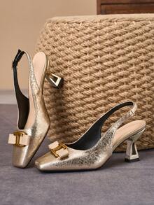 WHDXY Square Toe Ankle Strap Sandals, Metal Buckle Asymmetric Heel Pumps, Versatile Dress Shoes For Work And Date, Elegant Heeled Sandals For Women - Gold - View 6