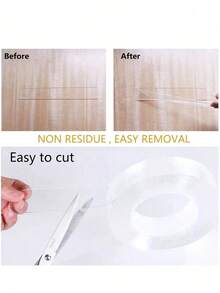 1 rollo de cinta adhesiva de doble cara de alta viscosidad y nanotecnología, no deja rastro al pegar artículos, no daña las paredes, adhesivo fuerte, talla grande que los ganchos, lavable, reutilizable, impermeable, adecuado para múltiples escenarios - transparente - Ver 10