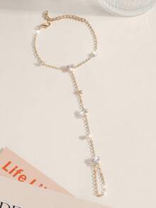 1pc Fashionable Rhinestone Decorated Adjustable Ring Bracelet Accessory, Suitable For Women, Girls To Wear On Summer Vacation, Dates, Parties - Gold - View 3