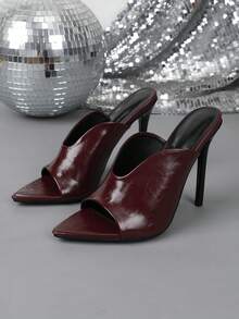 Fashionable High Heel Pointed Toe Slip-On Sandals, Spring/Summer - Burgundy - View 7