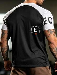 1 pieza Camiseta de manga corta de fitness de verano para hombres, ropa deportiva para gimnasio, baloncesto, entrenamiento y running - Negro - Ver 2