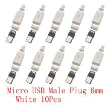 10 Uds.Conectores USB tipo C/Micro/USB 2,0 tipo A adaptador de montaje macho hembra DIY reparación de soldadura enchufe de carga de datos - Micro blanco de 6 mm - Ver 3