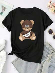 1 Bear Print T-Shirt - Soft, Breathable, Comfortable Cotton Blend, Short Sleeve, Casual Summer Sportswear, Easy Care, Quick Drying, Suitable For Outdoor Activities And Casual Wear, Casual Style, 100% Cotton, 180g, All Designs Are Printed. Unisex. - 預設圖 2 - 查看 12