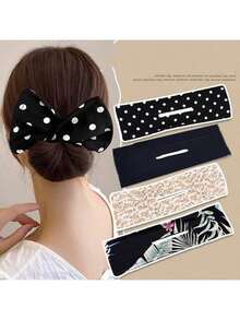 1pc Black Elegant Bun Hair Maker, Bow Hair Accessory, Summer Vacation Essential Makeup Headband Home Decor Summer Set Women's Headband Hair Accessories Hair Clip Hair Tie Girls School Supplies Makeup Headband Hair Accessories - Random Style - View 2
