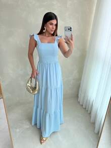 Long Dress With Lace Detail At The Waist, Duna Fabric. - 天藍色 - 查看 1