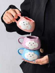 1pc Cute Cloud & Smiling Face Mug, Korean Ins Style Hand-Painted Adorable Ceramic Cup, Cloud Expression & Fashionable Lady Drinking Cup, Fun Cartoon Cute Coffee Mug, Tea Cup, Suitable For Home, Party, Birthday Gift, Souvenir - Multicolor - View 4