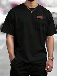 Manfinity Homme Men's Short Sleeve T-Shirt With Crew Neck And Simple Print - Black - View 12