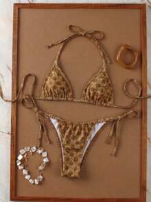 Bộ bikini kẻ caro nâu thanh lịch mới về mùa xuân/hè, trang trí khóa kim loại, gợi cảm, duyên dáng, thích hợp mặc đi biển, đi nghỉ mát hoặc hẹn hò. - Nhiều màu - Xem 2