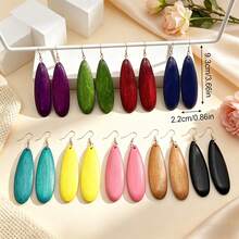 9 Pairs/Set Retro Minimalist Bohemian Style Wooden Earrings, Versatile Mixed Color Geometric Exaggerated Wooden Earrings For Women - Multicolor - View 2