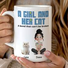 Uma Garota e Seus Gatos - Caneca Personalizada, Presente para Filha, Caneca com Retrato Personalizado de Animal de Estimação, Presente para o Dia das Mães, Caneca Personalizada com Foto de Cachorro ou Gato, Presente Único para Amantes de Animais de Estimação e Mães de Cachorros/Gatos, Caneca de Café Personalizada com Cachorro Gato, Caneca de Mãe de Cachorro, Presente para Amante de Animais de Estimação, Caneca de Fotos Personalizadas de 11oz, Nomes, Texto, Adequada para Beber em Todas as Estações, Presentes para Namorado, Namorada, Melhor Amigo. - Caneca para animais de estimação com nome em C - Visão 3
