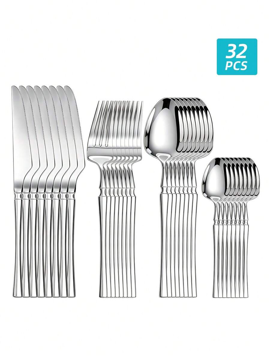 Vintage Stainless Steel Cutlery Set, 4/24/32Pcs Retro Tableware For Home Kitchen Wedding Holiday Gift - Silver - View 1