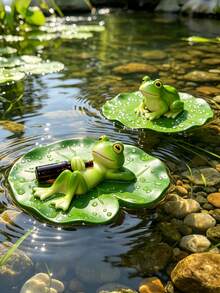 1pc Resin Floating Frog Statue Decor In Lotus Pond, Slouchy Frog Figurine Suitable For Pond, Swimming Pool, Yard, Outdoor Decoration, Cute Frog Statue Gift For Frog Lovers - Multiple Styles - View 1