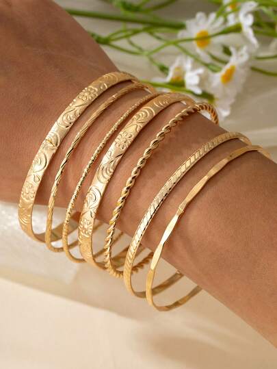 Set de 7 piezas de pulseras brazalete con diseño geométrico exagerado de moda, adecuado para uso diario, también puede ser un regalo para familiares, amigos, parejas, amantes, el mejor regalo para mamá